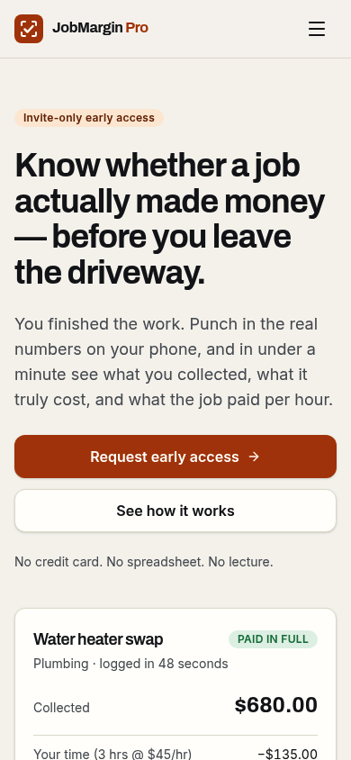 Job Margin Pro mobile view