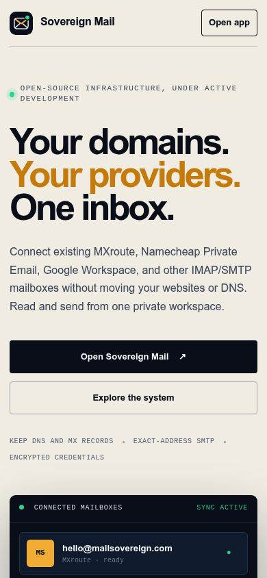 Mail Sovereign mobile view